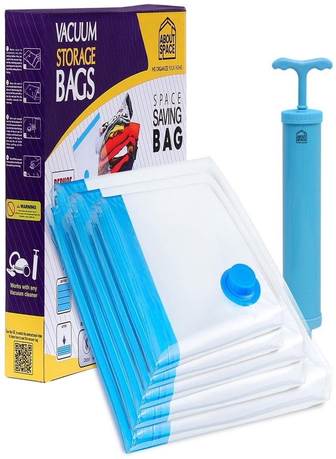 ABOUT SPACE 3 Pack Vacuum Bags for Travel with Hand Pump (1 Large/2 Medium) Polyamide Polyethylene Airtight Ziplock Reusable Space Saver Compression Storage Bags for Packing Vaccine Sealer Bags (Blue) - Image 1